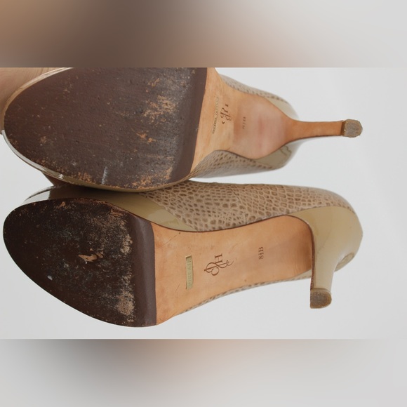COLE HAAN Leather Platform High Heel Reptile Print Neutral Taupe brown 8.5 - Picture 9 of 10